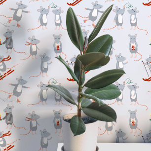 Festive Winter Holiday Mice Blue Wallpaper
