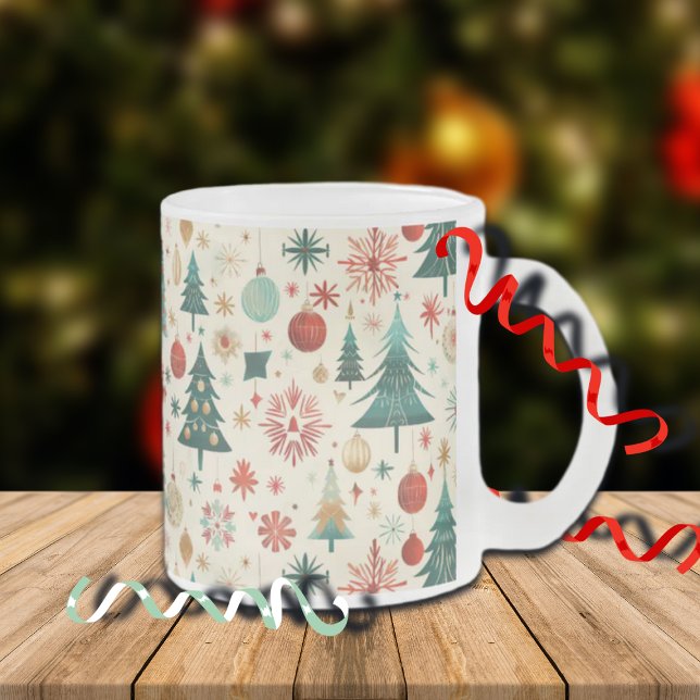 Festive Winter Holidays Pattern Frosted Glass Coffee Mug (Creator Uploaded)