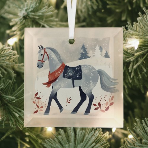 Festive Winter Horse Equestrian Christmas Glass Ornament