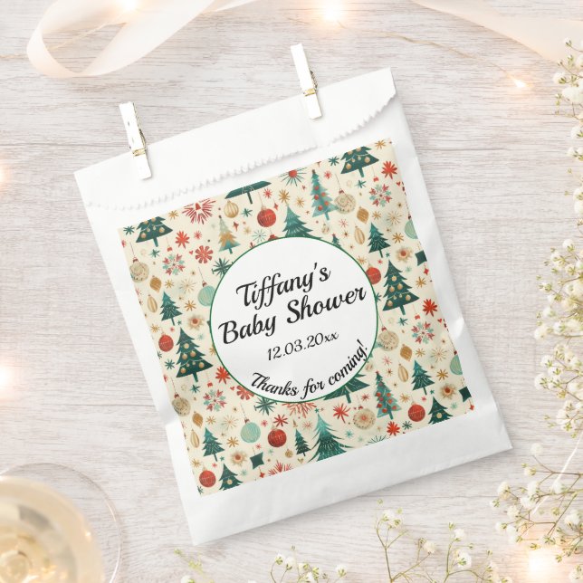 Festive Winter Pattern Baby Shower  Favor Bag (Clipped)