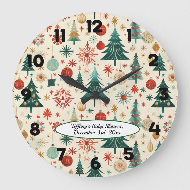 Festive Winter Pattern Baby Shower  Large Clock (Front)
