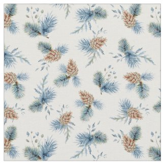 Festive Winter Pine and Evergreens Fabric