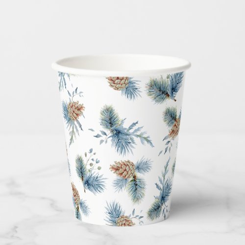 Festive Winter Pine and Evergreens Paper Cups