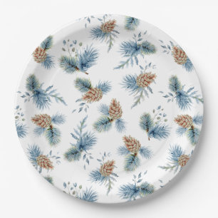 Festive Winter Pine and Evergreens Paper Plates