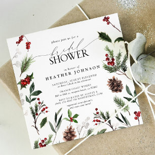 Festive Winter Pine Berry Botanical Bridal Shower Invitation