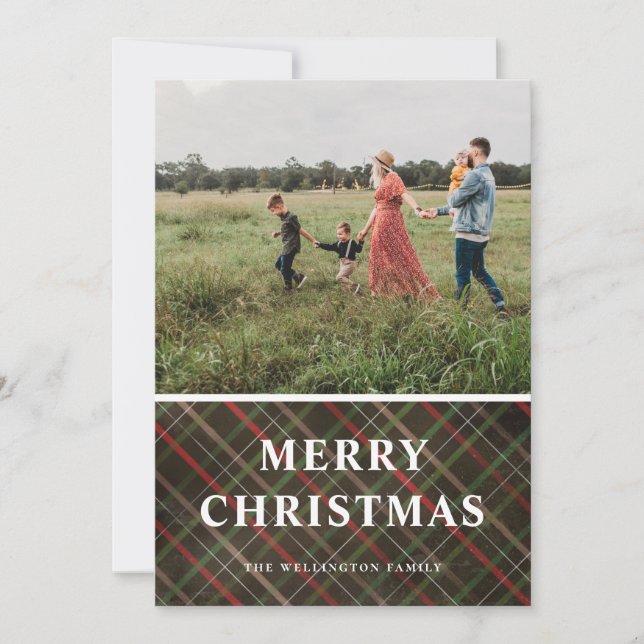 Festive Winter Plaid Christmas Photo Holiday Card (Front)