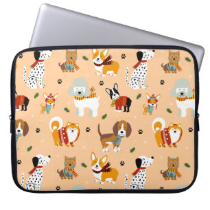 Festive Winter Puppy Scarves Laptop Sleeve