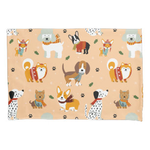 Festive Winter Puppy Scarves Pillow Case