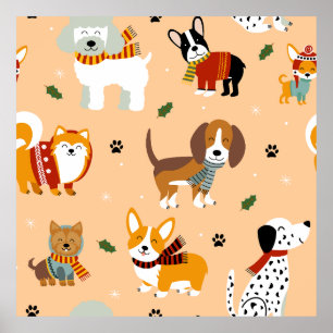 Festive Winter Puppy Scarves Poster