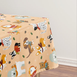 Festive Winter Puppy Scarves Tablecloth