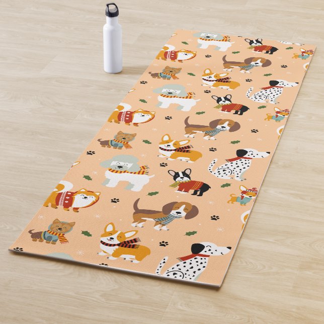 Festive Winter Puppy Scarves Yoga Mat (In Situ)