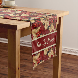 Festive Winter Red Berries Short Table Runner
