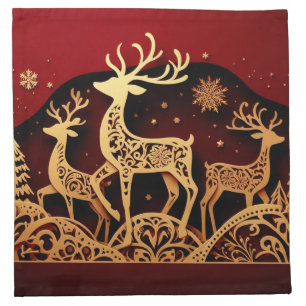 Festive Winter Reindeer – Ornate Forest Cloth Napkin