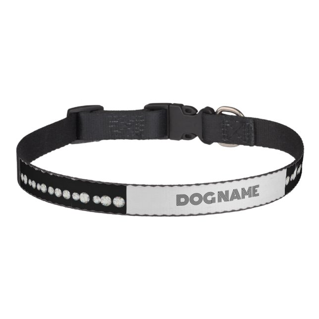 Festive Winter Rhinestone Black White Cute Bling Pet Collar (Front)