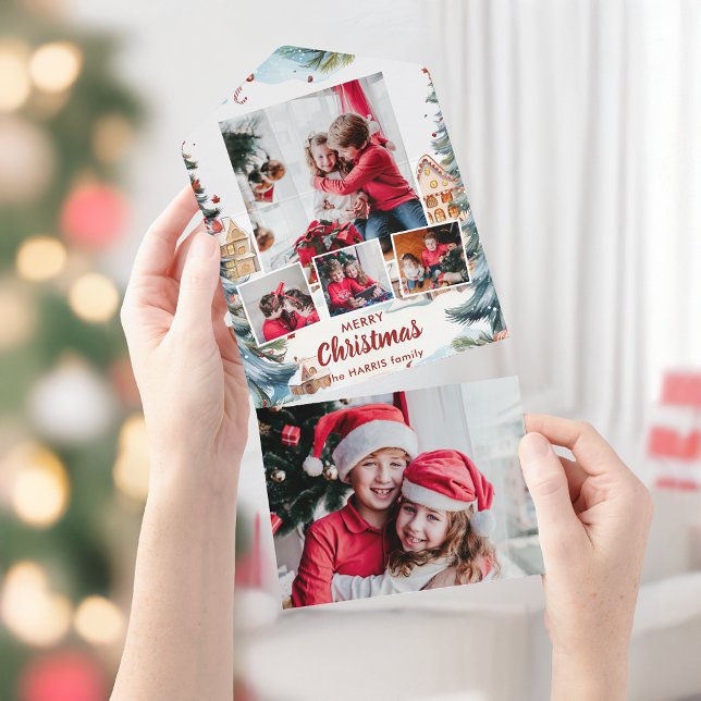 Festive Winter Snow Village Four-Photo All In One Invitation (Creator Uploaded)