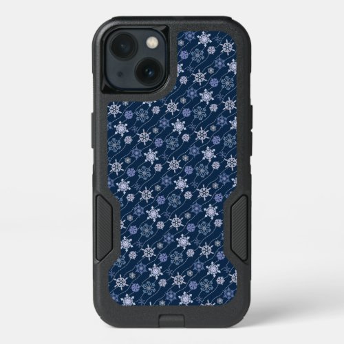 Festive Winter Snowflake Navy Blue iPhone 13 Case