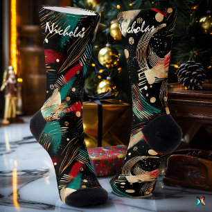 Festive Winter Socks in Teal, Gold, and Crimson