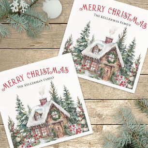 Festive Winter Watercolor Christmas Napkins