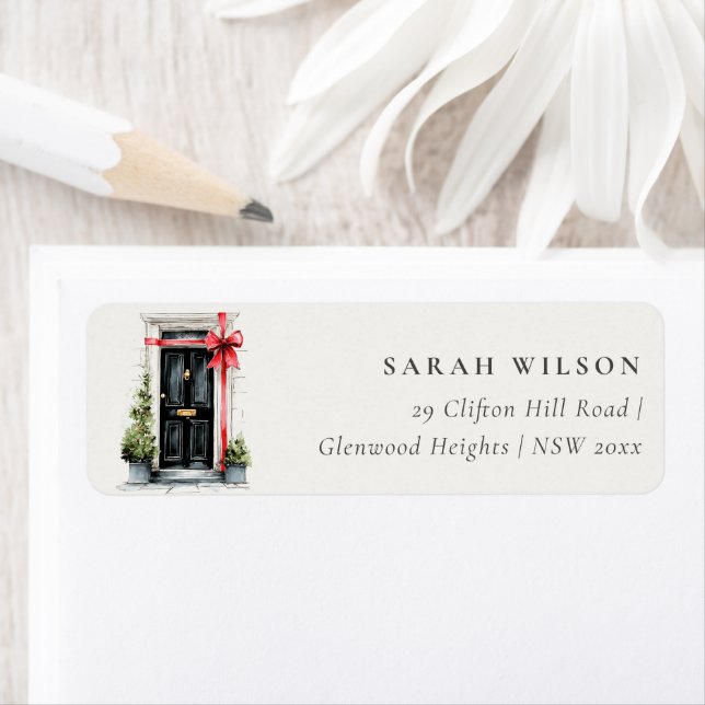 Festive Winter Watercolor Front Door Address Label (Insitu)