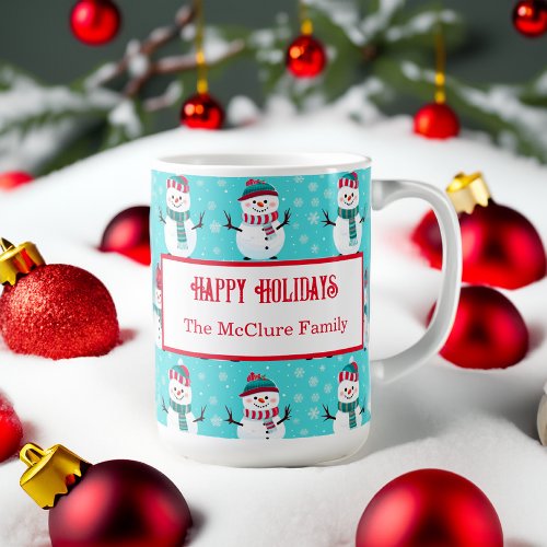 Festive Winter Wonderland Blue Snowmen Christmas Coffee Mug