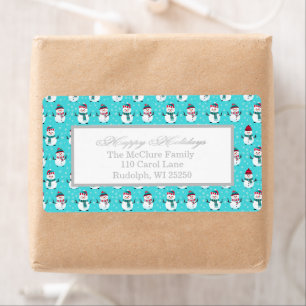 Festive Winter Wonderland Blue Snowmen Christmas Label
