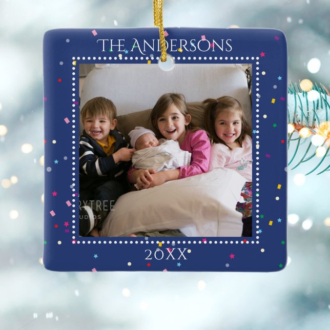 Festive Winter Wonderland Frame | Family Photo Ceramic Ornament (Creator Uploaded)