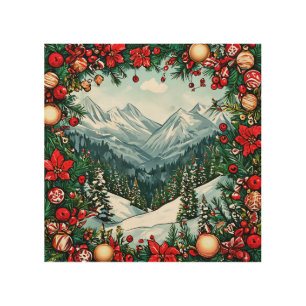 Festive Winter Wonderland Scene Wood Wall Art