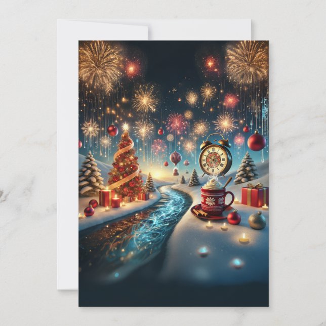Festive Winter Wonderland with Hot Chocolate Holiday Card (Front)