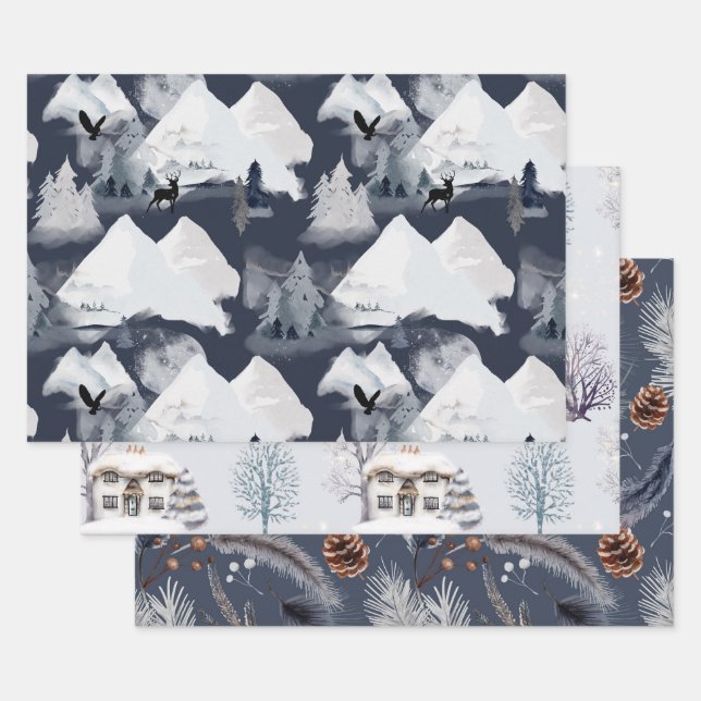 Festive Winter Wrapping Paper Sheets (Set)
