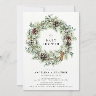 Festive Winter Wreath Baby Shower Invitation