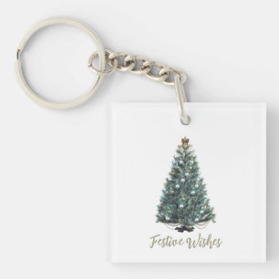 Festive Wishes. Christmas tree design Keychain