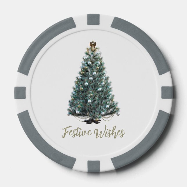 Festive Wishes. Christmas tree design Poker Chips (Front)
