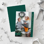 Festive Wishes | Modern One Photo Holiday Card<br><div class="desc">These colorful and modern cards feature an emerald green bar along the side of your personal photo,  and a small matching banner with the year adds additional style. The gold colored text says "Merry Christmas",  and you can add your family name.</div>