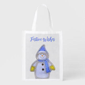 Festive Wishes. Snowman design Grocery Bag