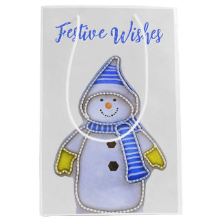 Festive Wishes. Snowman design Medium Gift Bag