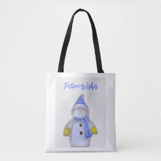 Festive Wishes. Snowman design Tote Bag