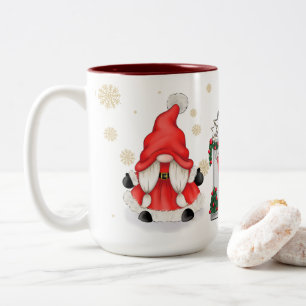 Festive with Gnome and Cozy Fireplace Two-Tone Coffee Mug