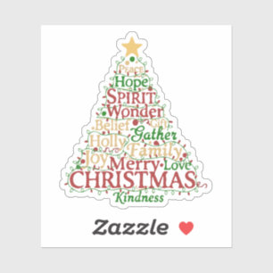 Festive Word Art Christmas Tree Peace Hope Joy Sticker