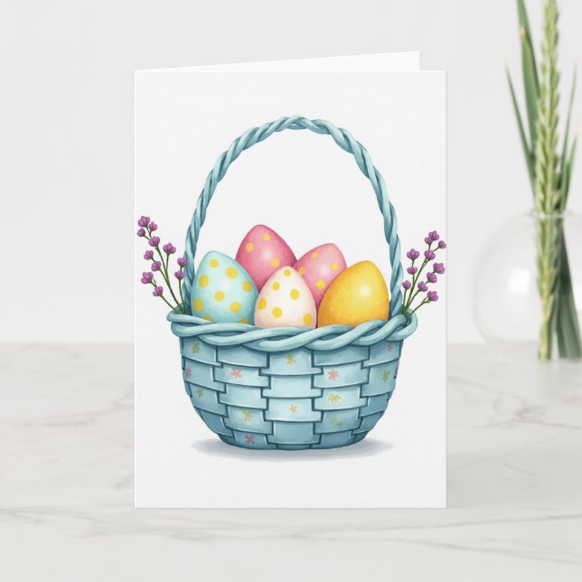 Festive Woven Basket Egg Card (Front)