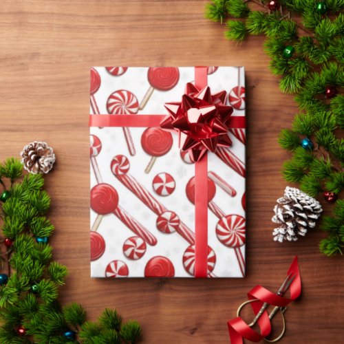 Festive Wrap Wonderland Candy Canes  Lollipops Wrapping Paper