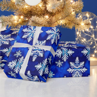 Festive Wrap Wonderland 'Snowflakes on Royal Blue' Wrapping Paper