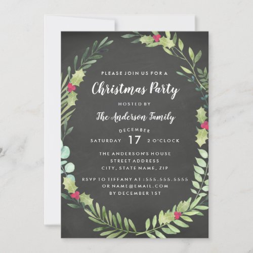 Festive Wreath Chalkboard Christmas Party Card