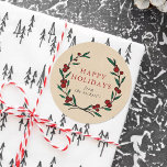 Festive Wreath Christmas Holiday Classic Round Sticker<br><div class="desc">These stickers are perfect for using as labels on Christmas cards & gifts and the festive design can be easily personalized with your name.</div>