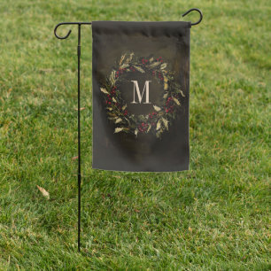 Festive Wreath Christmas Holiday Custom Monogram Garden Flag