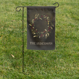 Festive Wreath Christmas Holiday Family Name Garden Flag