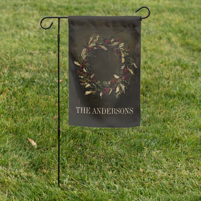 Festive Wreath Christmas Holiday Family Name Garden Flag (In SItu)