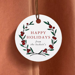 Festive Wreath Christmas Holiday Favor Tags