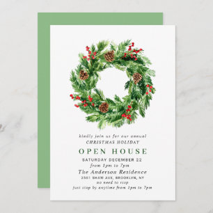 Festive Wreath CHRISTMAS HOLIDAY OPEN HOUSE Invitation