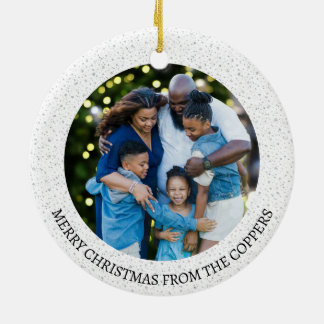 Festive Wreath Custom Family Photo Holiday Ceramic Ornament