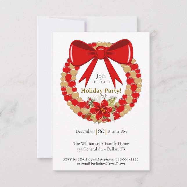 Festive Wreath Holiday Invitation (Front)